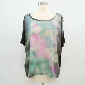 Replay Top T-Shirt Womens L Large NEW Dolman Sleeves Black Pink Loose Fit